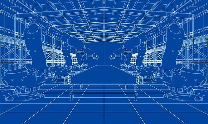 EPS 해외이미지 산업 일러스트 공장 선반 사람없음 3D 기계 작업실 제조 로봇 창고 청사진 자동화 해외202105 해외일러스트 가구 공업 디지털합성 파일형식 벡터