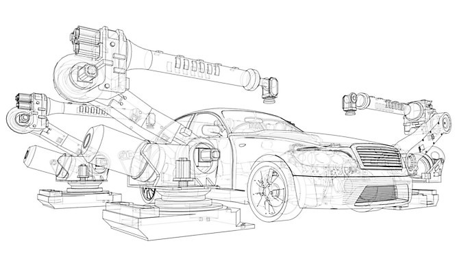 EPS 해외이미지 산업 일러스트 공장 자동차 사람없음 3D 기계 제조 로봇 청사진 자동화 해외202105 해외일러스트 육상교통 공업 디지털합성 파일형식 벡터