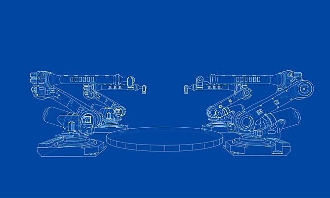 EPS 해외이미지 산업 일러스트 공장 사람없음 3D 기계 제조 로봇 청사진 자동화 해외202105 해외일러스트 공업 디지털합성 파일형식 벡터