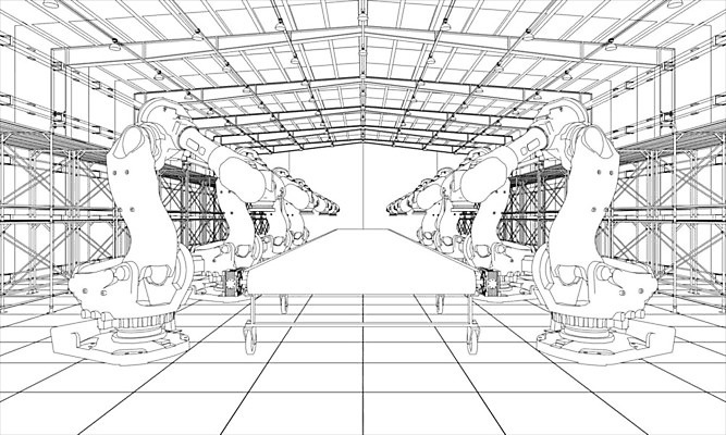 EPS 해외이미지 산업 일러스트 공장 선반 사람없음 3D 기계 작업실 제조 로봇 창고 청사진 자동화 해외202105 해외일러스트 가구 공업 디지털합성 파일형식 벡터
