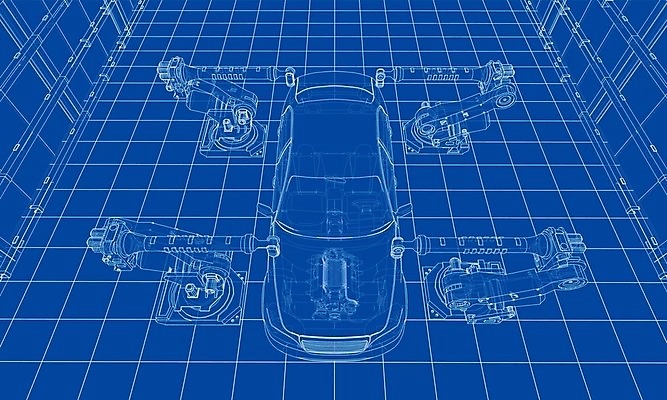 EPS 해외이미지 산업 일러스트 공장 자동차 사람없음 내부 3D 기계 제조 로봇 창고 청사진 자동화 해외202105 해외일러스트 육상교통 공업 디지털합성 파일형식 벡터