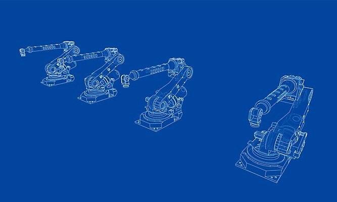 EPS 해외이미지 산업 일러스트 공장 사람없음 3D 기계 제조 로봇 청사진 자동화 해외202105 해외일러스트 공업 디지털합성 파일형식 벡터