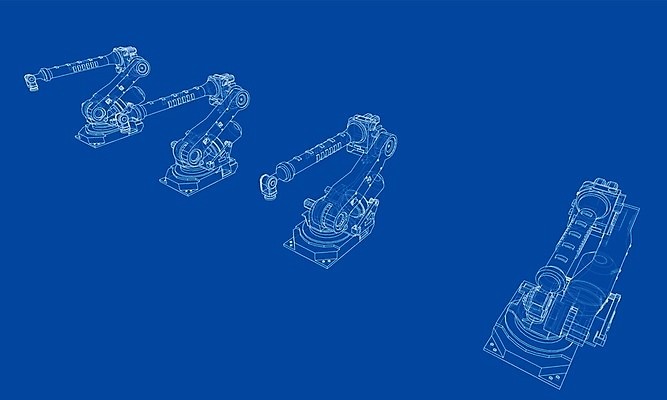 EPS 해외이미지 산업 일러스트 공장 사람없음 3D 기계 제조 로봇 청사진 자동화 해외202105 해외일러스트 공업 디지털합성 파일형식 벡터