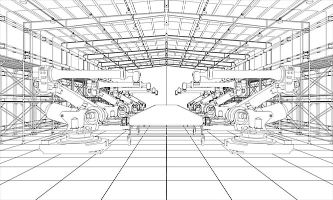 EPS 해외이미지 산업 일러스트 공장 선반 사람없음 3D 기계 작업실 제조 로봇 창고 청사진 자동화 해외202105 해외일러스트 가구 공업 디지털합성 파일형식 벡터