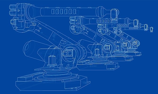 EPS 해외이미지 산업 일러스트 공장 사람없음 3D 기계 제조 로봇 청사진 자동화 해외202105 해외일러스트 공업 디지털합성 파일형식 벡터