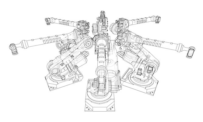 EPS 해외이미지 산업 일러스트 공장 사람없음 3D 기계 제조 로봇 청사진 자동화 해외202105 해외일러스트 공업 디지털합성 파일형식 벡터