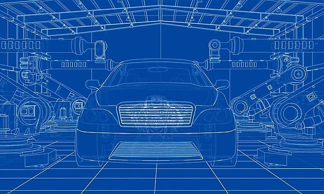 EPS 해외이미지 산업 일러스트 공장 자동차 사람없음 내부 3D 기계 제조 로봇 창고 청사진 자동화 해외202105 해외일러스트 육상교통 공업 디지털합성 파일형식 벡터