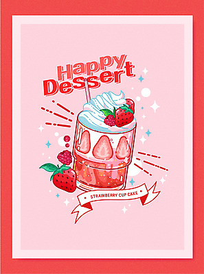 리본 분홍색 일러스트 딸기 디저트 잔 타이포그라피 사람없음 달콤 컵케이크 생크림 국내일러스트 AI파일 문자 식기 음식 컬러 과일 케이크 맛 크림 파일형식 벡터