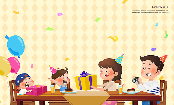 PSD 여자 남자 어린이 의자 일러스트 가족 탁자 엄마 선물 들기 소녀 소년 여러명 상반신 성인 선물상자 카메라 화목 만세 고깔모자 아빠 어린이날 5월 주기 꽃가루 가정의달 풍선 국내일러스트 모자_잡화 기념일 가구 다수 컨셉 관계 모션 사람 전자제품 상자 날짜 가루 파일형식