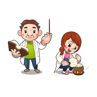 전신 여자 남자 일러스트 직업캐릭터 서기 들기 성인 두명 책 부채 한약 한의사 웅크림 침술 부채질 약탕관 성인만 일러캐릭터 AI파일 직업 캐릭터 모션 사람 약 한의학 의사 파일형식 벡터