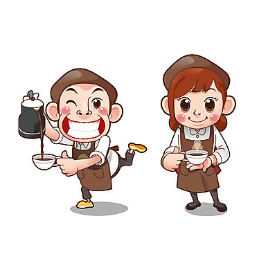 전신 여자 남자 커피 일러스트 직업캐릭터 서기 들기 성인 두명 앞치마 붓기 커피잔 커피포트 바리스타 다리들기 성인만 일러캐릭터 AI파일 직업 캐릭터 음료 모션 주전자 잔 사람 파일형식 벡터