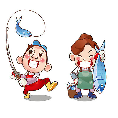 전신 여자 남자 여러마리 일러스트 낚시 직업캐릭터 어류 서기 들기 성인 두명 낚싯대 어부 양동이 다리들기 성인만 일러캐릭터 AI파일 직업 캐릭터 다수 모션 레저 사람 수중동물 낚시용품 파일형식 벡터