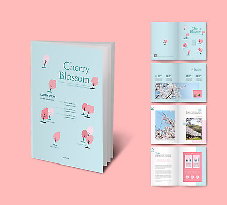 템플릿 ZIP 리플렛 하늘색 팜플렛 사람없음 봄 벚꽃 벚나무 분석 인디자인 INDD 이미지템플릿 나무 계절 꽃 컨셉 파란색 파일형식