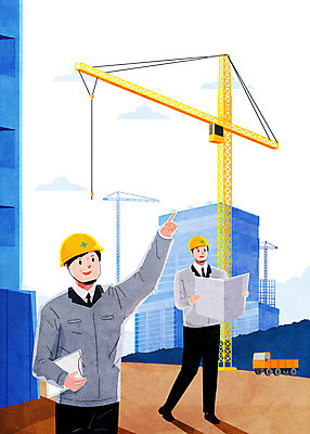 전신 PSD 남자 건축 일러스트 건설업 들기 상반신 성인 두명 건설현장 가리킴 안전모 타워크레인 공사차량 서류판 성인남자만 건설근로자 국내일러스트 직업 산업 모션 사람 손짓 사무용품 헬멧 안전장비 기중기 남자만 성인만 파일형식