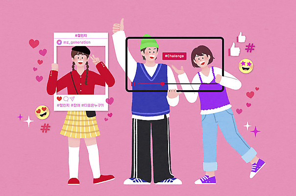 전신 PSD 여자 남자 일러스트 서기 들기 성인 세명 도전 최고 브이 이모티콘 동영상창 릴레이 소셜네트워크 좋음 성인만 크리에이터 유튜버 MZ세대 챌린지 국내일러스트 직업 캠페인 컨셉 모션 사람 손짓 동영상 세대 파일형식 1인미디어