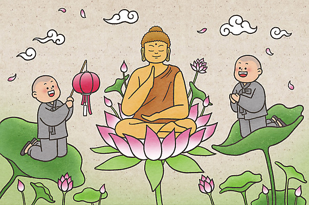 PSD 구름 남자 꽃잎 어린이 불교 일러스트 연꽃 들기 소년 두명 부처님오신날 무릎꿇기 연잎 동자승 부처 연등 승복 합장 금불상 낙화 부처님상 소년만 국내일러스트 자연요소 기념일 꽃 종교 잎 모션 사람 손짓 등불 승려 불상 불교용품 남자만 어린이만 파일형식