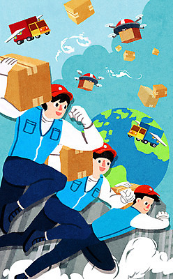 전신 PSD 구름 남자 지구 일러스트 들기 성인 세명 달리기 택배기사 배송 택배 속도 택배상자 드론 퀵 성인남자만 당일배송 탑차 국내일러스트 자연요소 모션 사람 상자 트럭 운송업 배달원 퀵서비스 남자만 성인만 파일형식