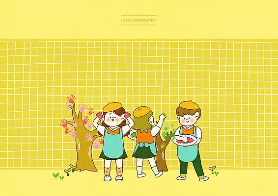 전신 PSD 나무 여자 남자 어린이 일러스트 미술 서기 들기 소녀 소년 세명 노란색 새싹 앞치마 물감 유치원 유치원생 편지지 유치원복 미술교육 베레모 손바닥찍기 어린이만 국내일러스트 식물 모자_잡화 옷 교육 컬러 모션 문화예술 사람 미술도구 편지 파일형식