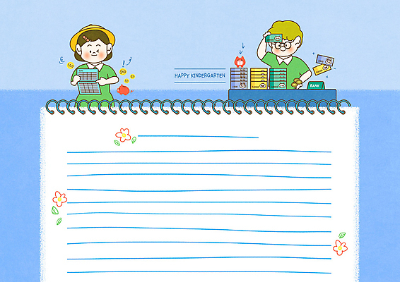 PSD 여자 남자 어린이 지폐 일러스트 들기 소녀 소년 상반신 두명 파란색 유치원 유치원생 돼지저금통 편지지 스케치북 통장 스프링노트 어린이만 은행놀이 국내일러스트 교육 컬러 돈 모션 놀이 학용품 사람 금융 공책 저금통 편지 파일형식