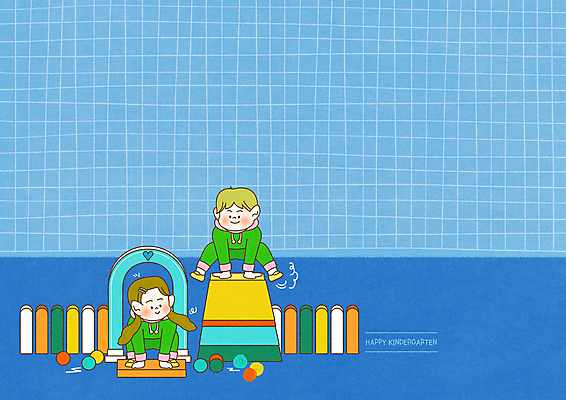 전신 PSD 여자 남자 어린이 일러스트 공 소녀 소년 두명 파란색 울타리 운동 유치원 유치원생 편지지 체육시간 체육복 뜀틀 뜀틀뛰기 어린이만 국내일러스트 교육 스포츠용품 컬러 수업 건강 사람 담장 운동복 편지 체육 파일형식