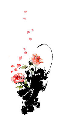 PSD 꽃잎 줄기 꽃다발 일러스트 캘리그라피 붓터치 사람없음 장미 동양화 번짐 국내일러스트 식물 꽃 미술 파일형식 효과