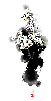 PSD 꽃다발 일러스트 캘리그라피 붓터치 사람없음 동양화 번짐 양귀비 낙관 국내일러스트 꽃 미술 파일형식 효과