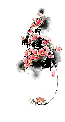 PSD 줄기 꽃다발 일러스트 캘리그라피 붓터치 사람없음 동양화 번짐 양귀비 낙관 국내일러스트 식물 꽃 미술 파일형식 효과