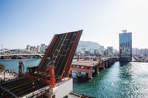 포토 JPG 주간 바다 하늘 풍경 빌딩 사람없음 야외 부산 부산영도대교 국내포토 자연요소 한국 건물 다리_건축물 파일형식