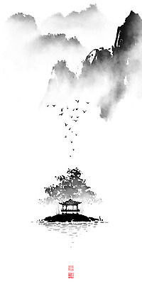 PSD 나무 일러스트 캘리그라피 조류 붓터치 산 풍경 사람없음 물가 동양화 정자 번짐 낙관 산수화 운무 국내일러스트 식물 동물 건축물 미술 파일형식 효과