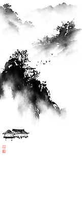 PSD 일러스트 캘리그라피 조류 붓터치 산 한옥 풍경 사람없음 계곡 동양화 번짐 낙관 산수화 운무 국내일러스트 동물 한국전통 고건축 미술 파일형식 효과