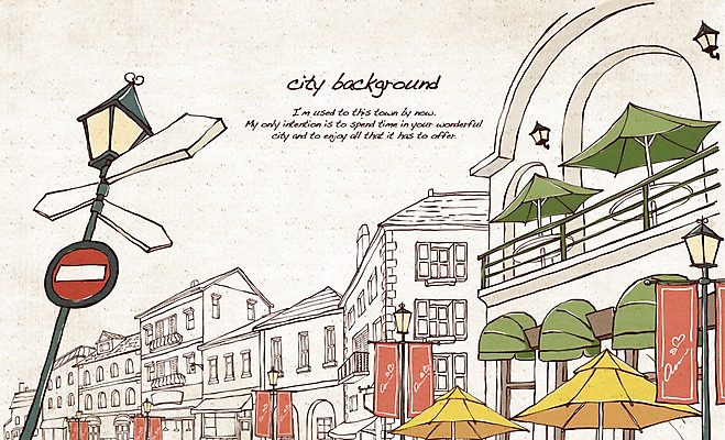 PSD 유럽 선 여행 백그라운드 가로등 일러스트 지붕 거리 주택 풍경 사람없음 건물 관광지 카페 도시 파라솔 표지판 복고 손그림 노천카페 복잡 국내일러스트 건축물 공공시설 나라 컨셉 알림판 상점 파일형식