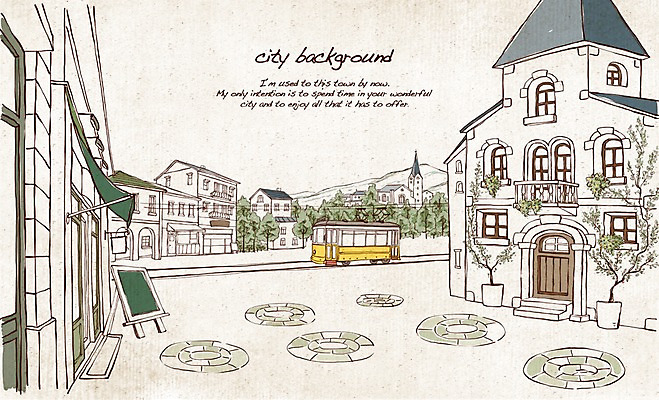 PSD 나무 유럽 선 여행 백그라운드 일러스트 지붕 거리 버스 주택 풍경 사람없음 건물 관광지 성당 칠판 카페 도시 복고 손그림 노천카페 복잡 국내일러스트 식물 건축물 나라 육상교통 컨셉 종교건축 대중교통 상점 파일형식