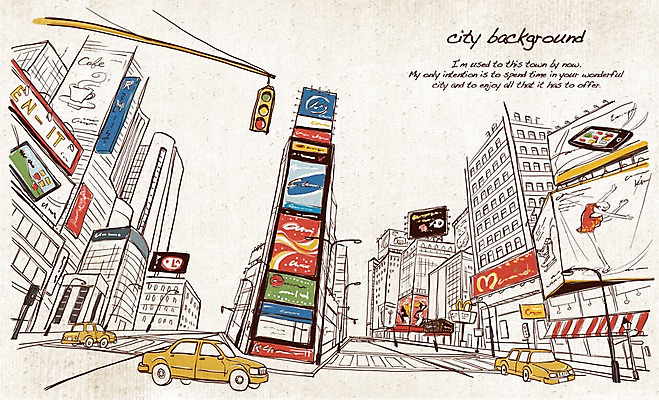PSD 선 여행 백그라운드 일러스트 자동차 거리 주택 간판 풍경 빌딩 사람없음 건물 관광지 미국 도시 횡단보도 신호등 알림 복고 뉴욕 택시 손그림 복잡 타임스퀘어 국내일러스트 건축물 육상교통 컨셉 북아메리카 승용차 보행로 파일형식