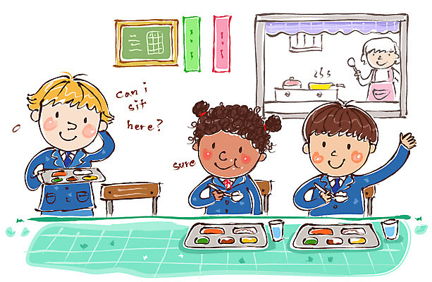 EPS 서양인 외국인 학생 어린이교육 교육 교복 어린이 일러스트 탁자 밥 반찬 함께함 알림판 미소 웃음 사람 동양인 소녀 소년 세명 교사 식사 칠판 먹기 즐거움 다문화 국 다인종 점심 식판 점심식사 급식 급식소 영양사 어린이만 국내일러스트 직업 옷 여자 남자 감정 음식 가구 컨셉 모션 표정 인종 사회이슈 파일형식 벡터