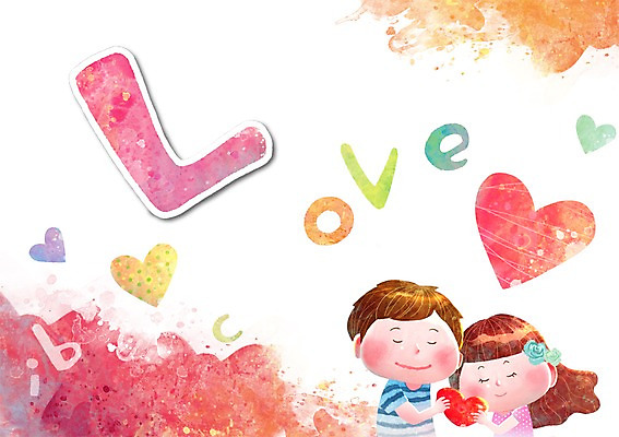 PSD 문자 커플 알파벳 어린이교육 교육 어린이 백그라운드 일러스트 사랑 사람 소녀 소년 두명 단어 하트 글자공부 L 글자배경 어린이만 국내일러스트 모양 영어 여자 남자 감정 관계 파일형식