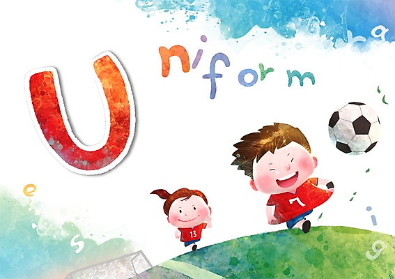 PSD 문자 알파벳 어린이교육 교육 어린이 백그라운드 유니폼 일러스트 축구공 공 하늘 미소 웃음 사람 소녀 소년 잔디 두명 단어 달리기 축구 U 골대 글자공부 글자배경 어린이만 국내일러스트 식물 영어 옷 여자 남자 축구용품 모션 표정 구기 파일형식