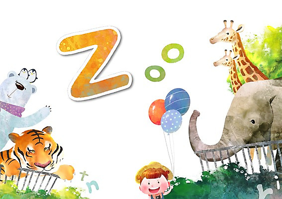 PSD 문자 알파벳 여자 어린이교육 교육 어린이 백그라운드 일러스트 코끼리 동물원 한명 웃음 사람 단어 호랑이 기린 축사 펭귄 북극곰 풍선 글자공부 Z 글자배경 어린이만 국내일러스트 1 건축물 영어 곰 포유류 조류 표정 축산업 파일형식