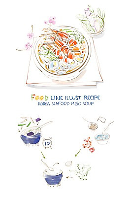 PSD 음식 라인일러스트 일러스트 식재료 페인터 고추 조개 새우 사람없음 흐름 솥 레시피 쑥갓 과정 다시마 멸치 해물된장국 믹싱볼 국내일러스트 그릇 컨셉 채소 페인팅 주방용품 어패류 갑각류 어류 해조류 된장국 파일형식