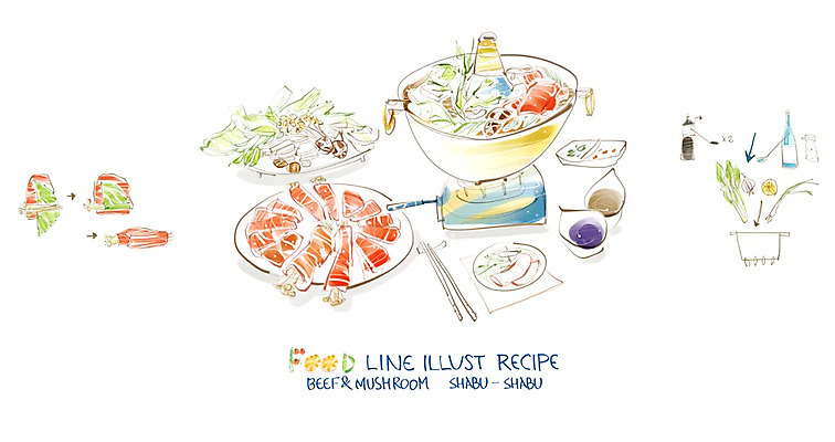 PSD 음식 라인일러스트 일러스트 식재료 페인터 사람없음 흐름 소고기 냄비 배추 간장 두부 팽이버섯 레시피 쑥갓 표고버섯 과정 샤브샤브 버섯샤브샤브 청주 국내일러스트 컨셉 채소 페인팅 주류 육류 버섯 양념 솥 파일형식