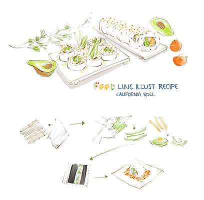 PSD 음식 라인일러스트 일러스트 식재료 페인터 오이 사람없음 흐름 레시피 과정 날치알 아보카도 캘리포니아롤 국내일러스트 컨셉 채소 과일 페인팅 알 초밥 파일형식