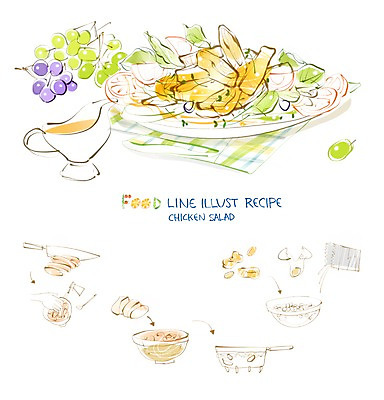 PSD 음식 과일 라인일러스트 일러스트 식재료 페인터 포도 사람없음 계란 치킨 흐름 튀김 냄비 밀가루 레시피 식칼 과정 치킨샐러드 믹싱볼 국내일러스트 그릇 컨셉 페인팅 주방용품 알 샐러드 솥 가루 닭고기요리 파일형식