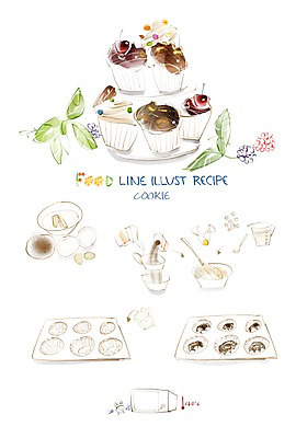 PSD 음식 빵 라인일러스트 일러스트 식재료 페인터 디저트 사람없음 계란 흐름 오븐 제빵 머핀 레시피 쿠키틀 버터 과정 계량컵 코코아가루 믹싱볼 국내일러스트 그릇 컨셉 페인팅 컵 제과제빵 알 가전제품 가루 제빵도구 계량 파일형식