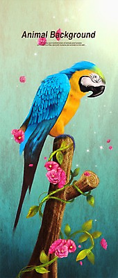 PSD 나무 동물 한마리 꽃 백그라운드 일러스트 포유류 페인터 조류 사람없음 나뭇가지 앵무새 국내일러스트 식물 1 페인팅 파일형식