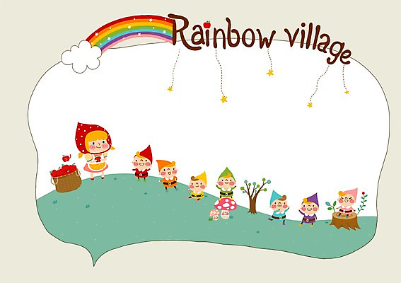 PSD 나무 모자 여자 별 무지개 말풍선 과일 일러스트 동화 프레임 틀 사람 빨간색 사과 나무밑둥 난쟁이 국내일러스트 자연요소 식물 잡화 컬러 파일형식