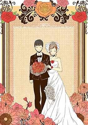PSD 템플릿 여자 남자 신부 부케 웨딩드레스 신랑 결혼 카드템플릿 결혼식 사람 정장 턱시도 20대 두명 행진 청년만 성인만 이미지템플릿 카드프레임 드레스 옷 꽃다발 모션 카드_감사 프레임 이벤트 청년 파일형식