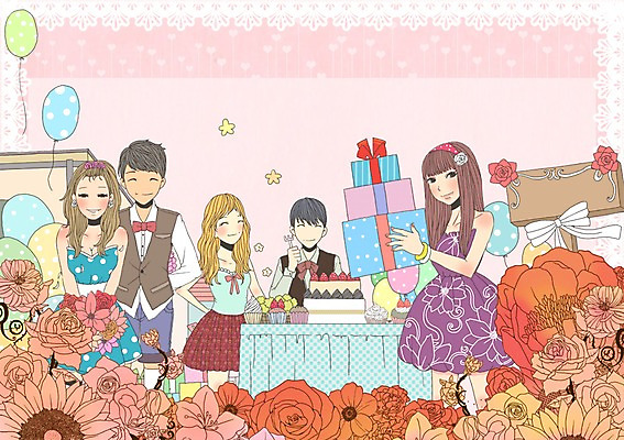 PSD 템플릿 드레스 여자 남자 꽃 카드템플릿 선물 사람 정장 턱시도 여러명 20대 친구 선물상자 축하 생일 풍선 청년만 성인만 이미지템플릿 카드프레임 식물 옷 기념일 다수 컨셉 관계 카드_감사 프레임 청년 상자 파일형식