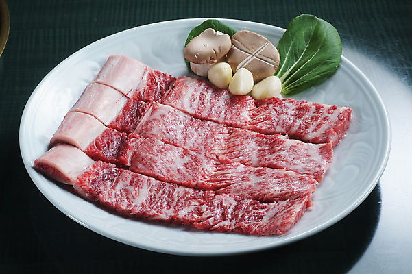 포토 JPG 스튜디오촬영 그릇 접시 검은배경 실내 마늘 생고기 육류 사람없음 버섯 소고기 청경채 갈비 소갈비 국내포토 식기 백그라운드 채소 식재료 내부 검은색 파일형식