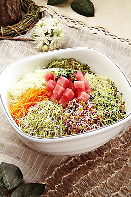 포토 JPG 스튜디오촬영 한국문화 그릇 한식 음식 채소 밥 실내 요리 사람없음 장식 받침대 덮밥 새싹채소 참치회덮밥 회덮밥 국내포토 동양문화 식기 한국 내부 파일형식