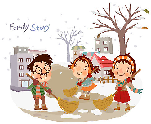 EPS 나무 라이프스타일 여자 남자 딸 행복 어린이 겨울 일러스트 가족 엄마 거리 함께함 미소 웃음 사람 소녀 건물 라이프 세명 부모 화목 눈 아빠 빗자루 청소 즐거움 가로수 국내일러스트 자연요소 식물 건축물 계절 감정 컨셉 관계 날씨 표정 생활 청소도구 파일형식 벡터