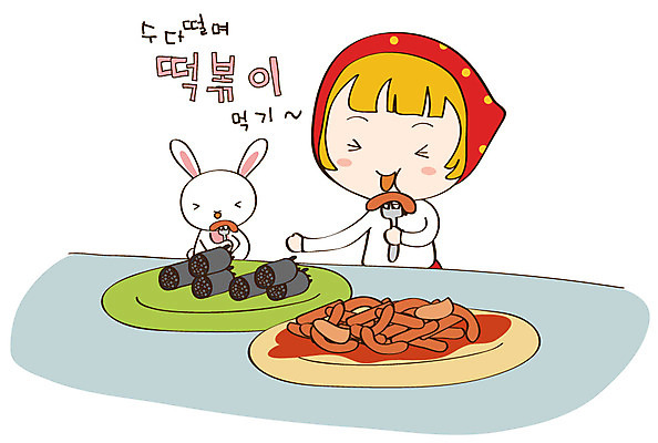 EPS 동물 캐릭터 한마리 라이프스타일 여자 음식 스티커 일러스트 디저트 청소년캐릭터 한명 미소 웃음 사람 일상 라이프 생활 반려동물 토끼 떡볶이 분식 순대 토리 토리와토실이 토실 여자만 여자한명만 일러캐릭터 1 인물캐릭터 포유류 청소년 표정 파일형식 벡터